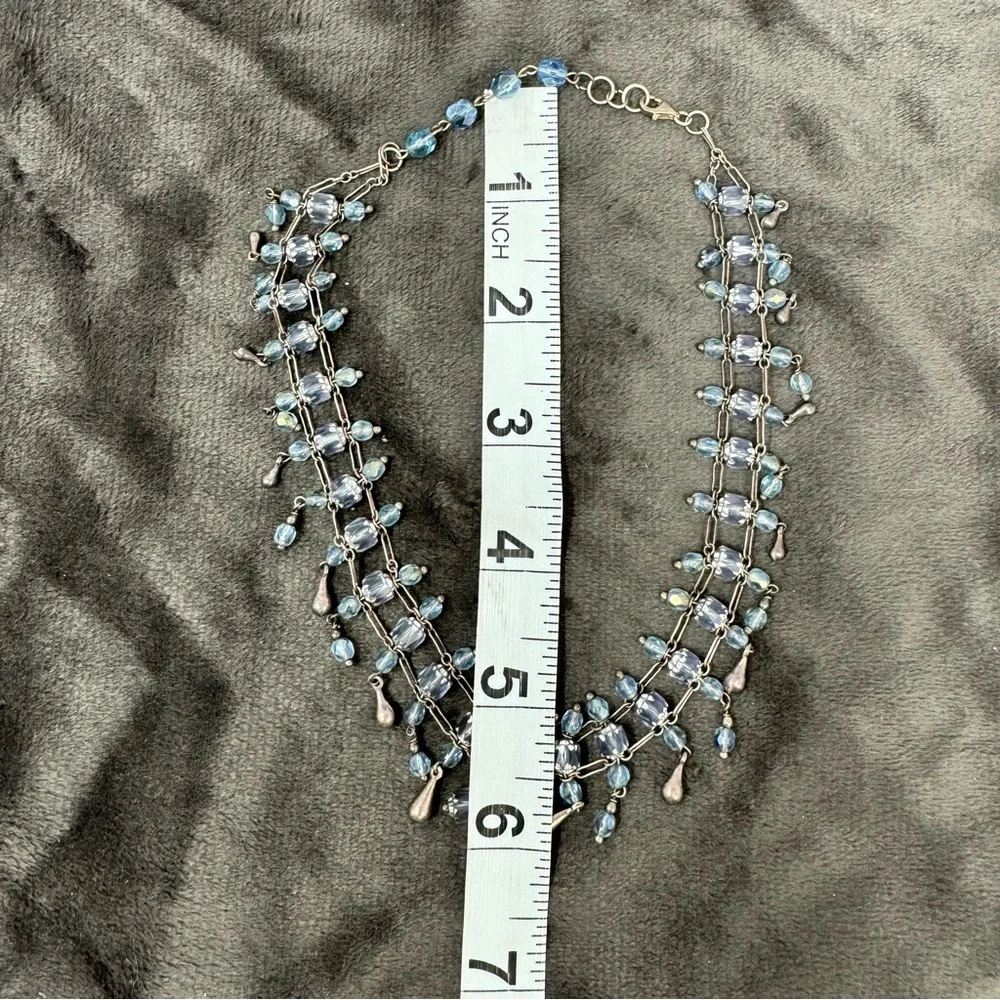 Vintage Light Blue Beads with Silver Teardrops Choker